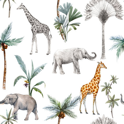 Brawner Safari Animals And Palms Removable Wallpaper