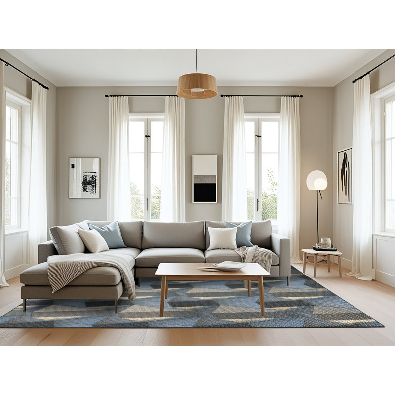 Tapis géométrique bleu / gris, Rectangle 8 pi x 10 pi