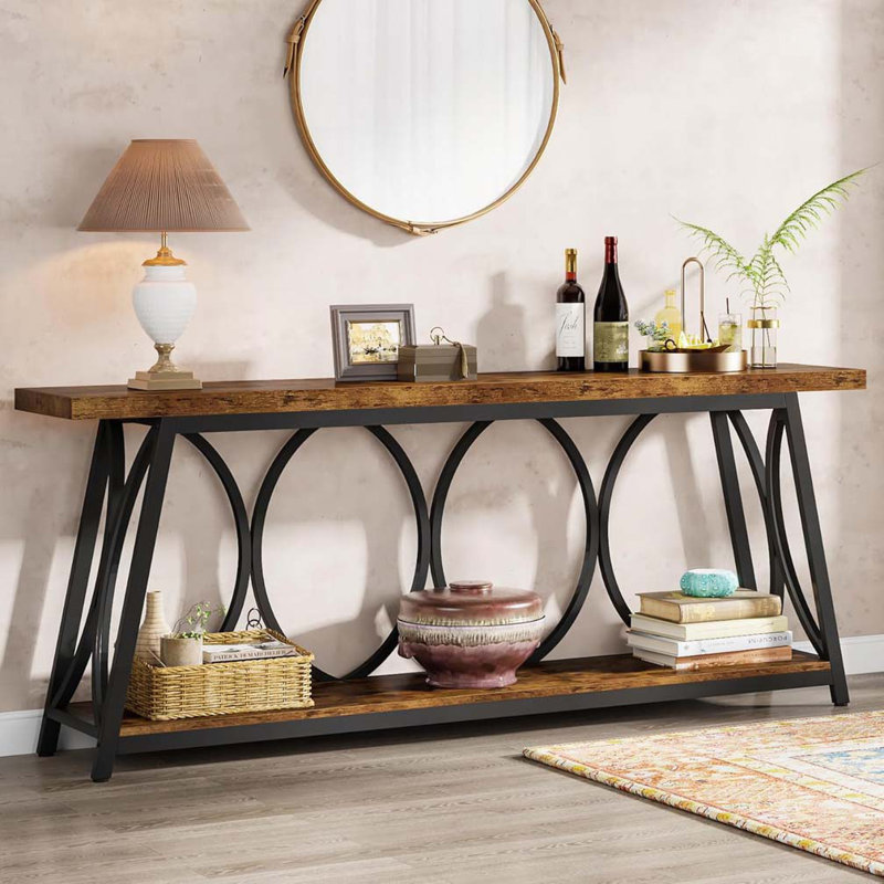 Console industrielle extra longue 70,9 po avec tablettes de rangement à 2 niveaux
