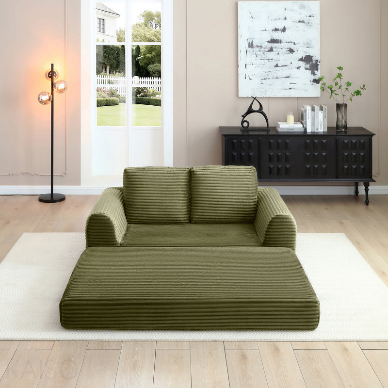 Canapé-lit pliant convertible 2-en-1, canapé-lit en velours côtelé moderne avec 2 * coussins, causeuse modulaire rembourrée et désossée avec lit escamotable, canapé-lit modulaire pliant pour le salon - vert
