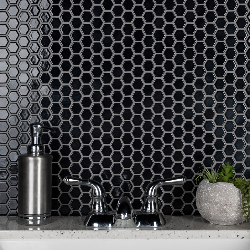 Metro 1" Hex Glossy Black 10-1/4 in. x 11-7/8 in. Porcelain Mosaic Tile