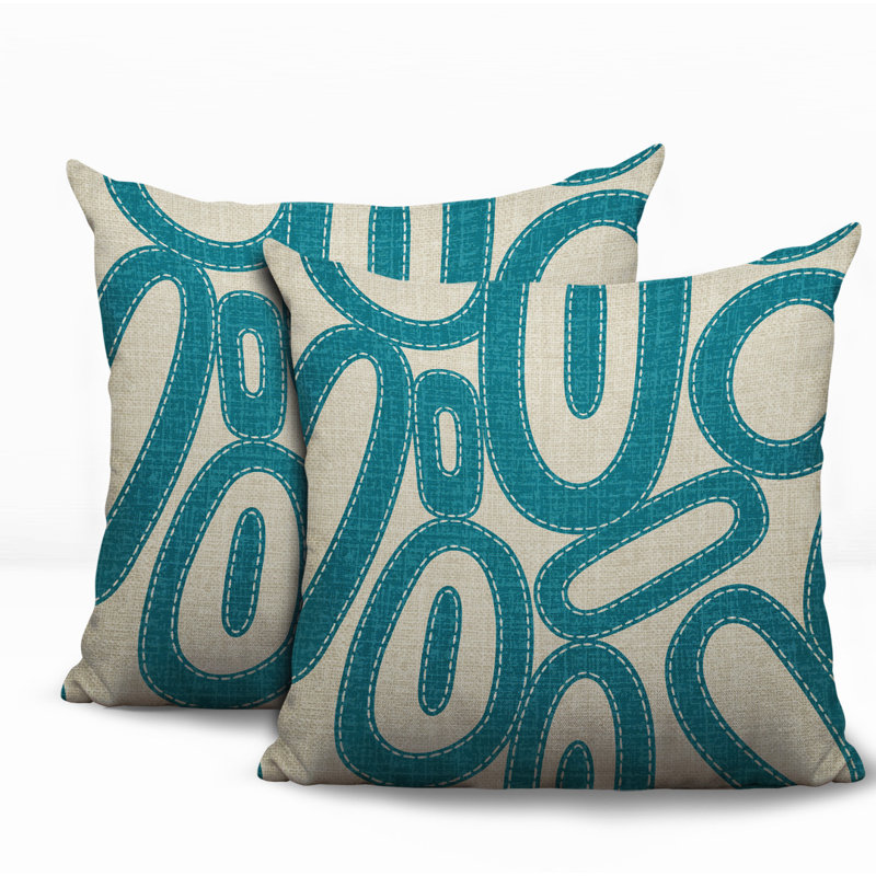 Oreiller réversible intérieur / extérieur Dina Tribal, 18 x 18, Turquoise