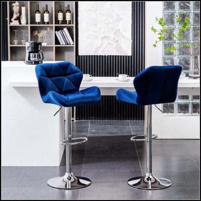 Breni Velvet Diamond Tufted Swivel Adjustable Height Barstool, Set of 2, Perfect for Modern and Comfortable Seating by Mercer41