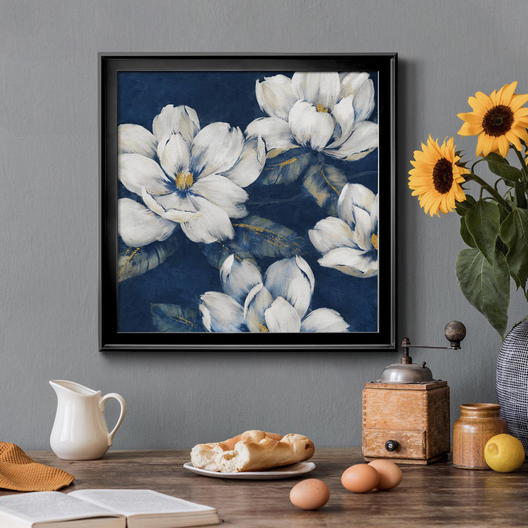 " Magnolias Indigo " Painting Print Red Barrel Studio® Frame 