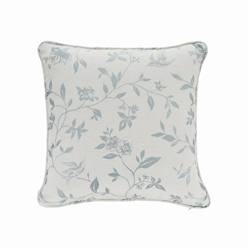Bird Trail Floral Square Cushion Cover, Duck Egg Blue