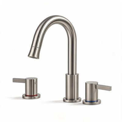 Robinet de salle de bain espacé en acier inoxydable de 8 pouces au fini nickel brossé avec douchette rétractable à 360 degrés et bonde escamotable