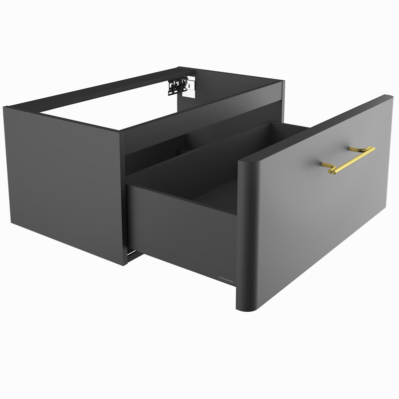 Ashaunie 81cm Single Bathroom Vanity Base Only, Onyx Grey Suedette Matt/Gold
