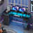 Computer Desk with LED Lighting & Power Strip, Black Gaming Desk with Monitor Stand, Home Office Writing Desk with 3 Fabric Drawers & 1 Fabric File Cabinet-624755392-624755404