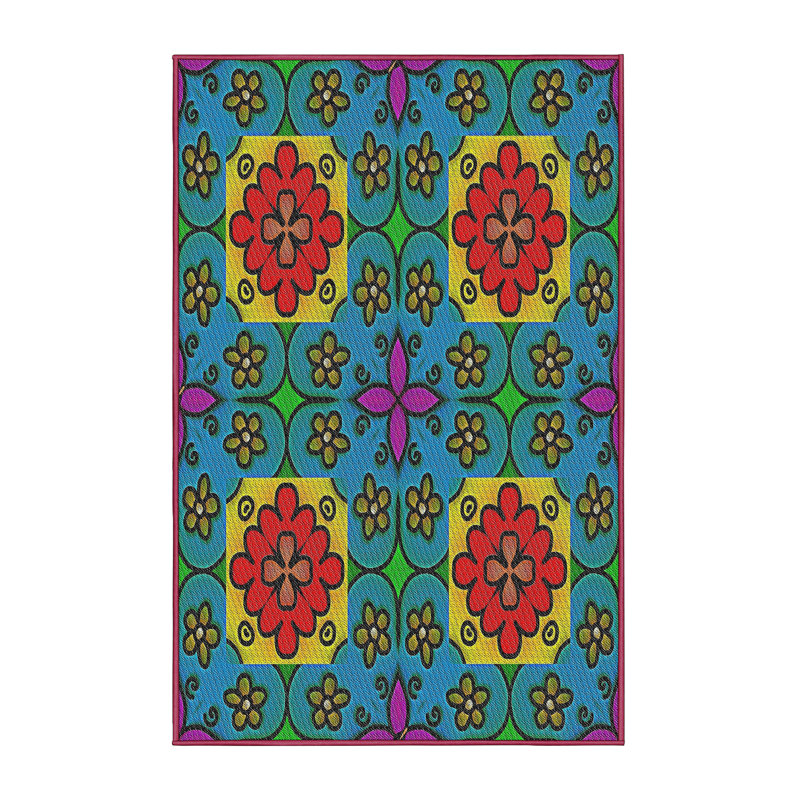Tapis floral rouge / bleu / jaune, Rectangle 6 pi x 9 pi