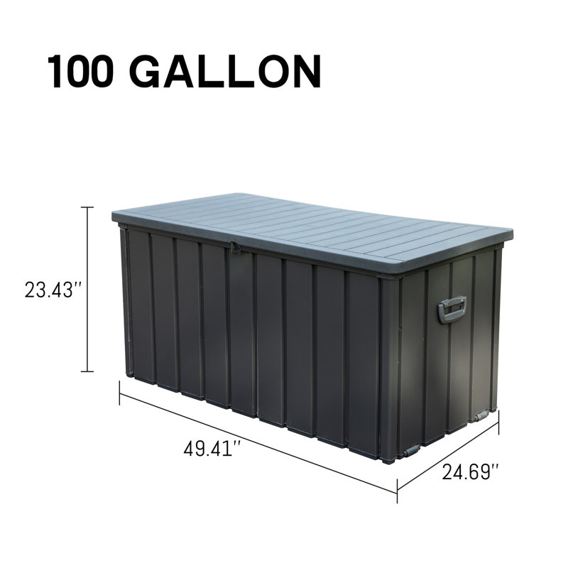 Grande boîte de rangement pour terrasse de patio - 100 gallons, imperméable pour les outils de jardin et les articles de plage.