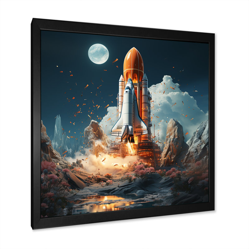 Rocketship Cosmic Odyssey sur impression sur toile, H 24 po x l 24 po x P 1 po, Cadre simple noir