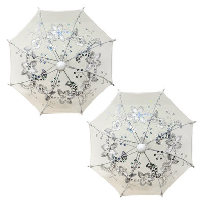 Pack Of Mini Lace Umbrella Parasols With Sequins - Delicate Dolls Size Decorative Small Umbrella For Weddings, Baby Showers, Parties And Events - 11.6 Inch Diameter ()