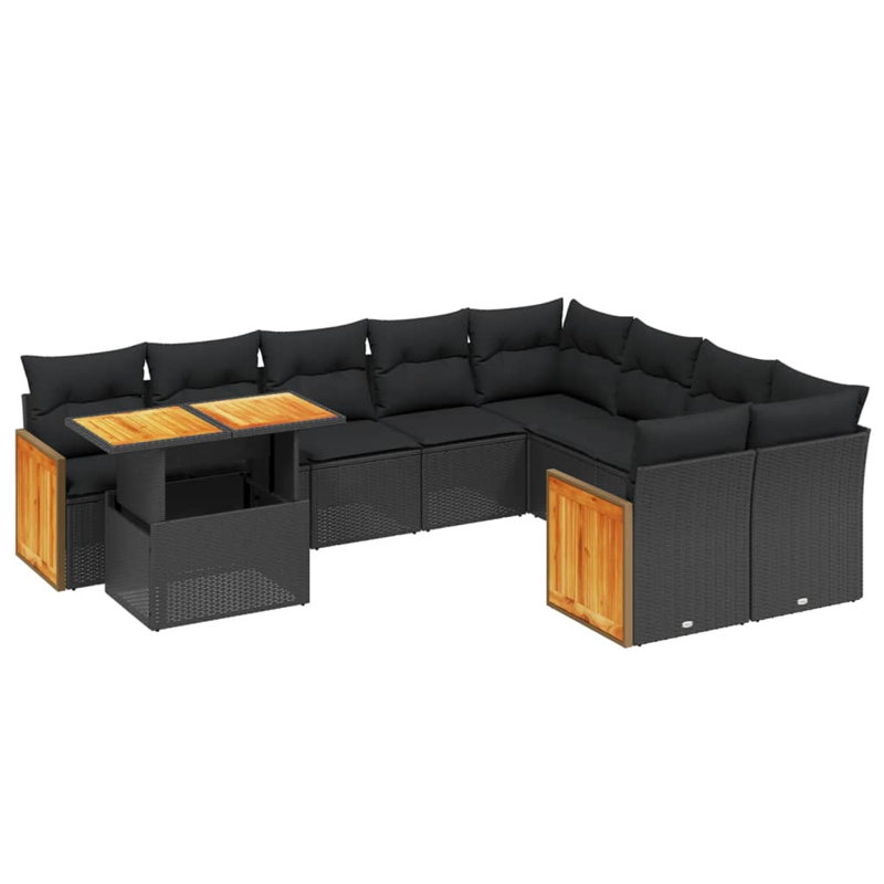  Ensemble de canapé de patio 10 pièces avec coussins en rotin de polyester noir
