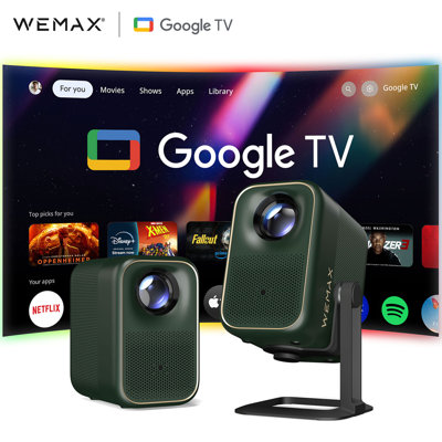 WEMAX Projector, Google TV Projector with Licensed Netflix, 400 ISO Lumens, 4K Support Smart Movie Projector with Adjustable Stand, Native 1080P with WiFi and Bluetooth Home Theater Projector