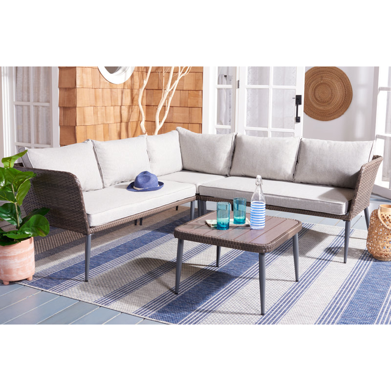 Fresnes 4 - Person Patio Conversation Set with Cushions, Brown Frame/Gray Cushion