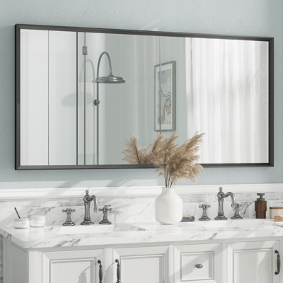 Amara Tempered Glass and Aluminum Alloy Framed French Cleat Mounted Wall Mirror