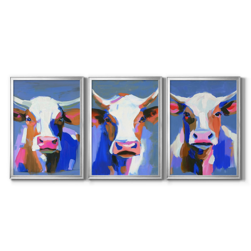 ANIMALS Series CECXLV - Toile tendue avec châssis encadré - 3 pièces, Argent argent, H 21 po x l 30 po