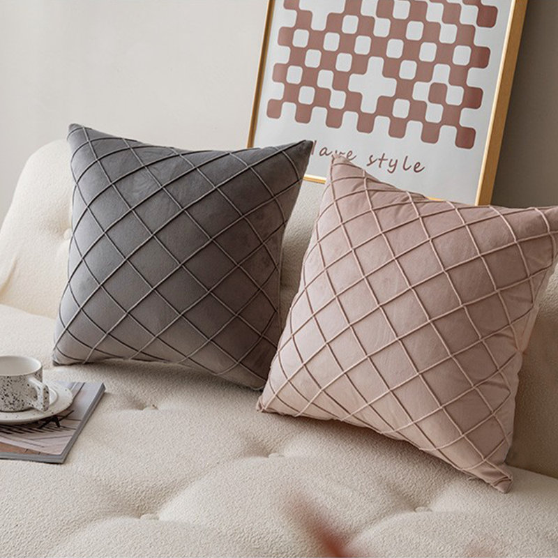 Gray and Pink Quilted Square Pillow Set with Inserts