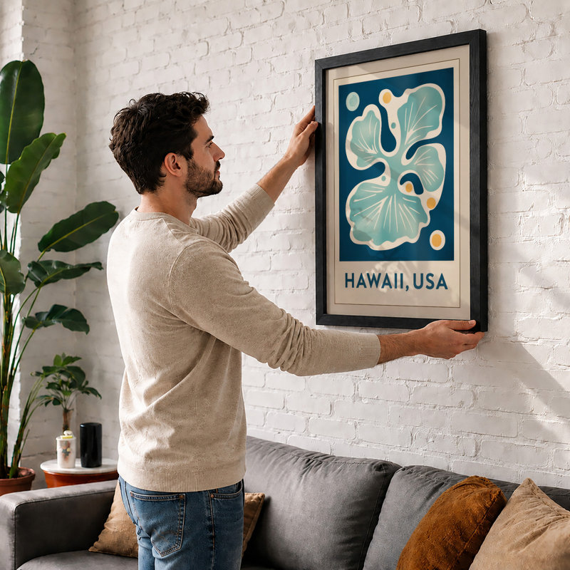 Hawaii Hibiscus Tropical - Framed Print, A4 - 29.7 x 21.0 cm, Oak