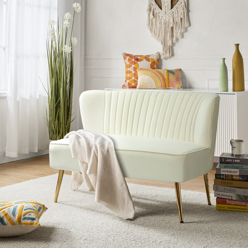 Euclid 47" Velvet 2-Seat Armless Loveseat, Ivory