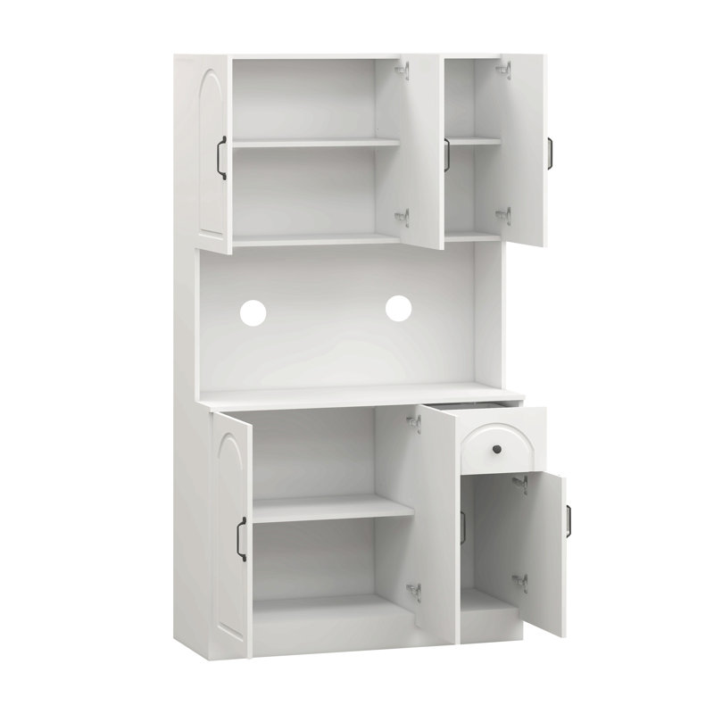 Armoire de rangement pour garde-manger, armoire autoportante avec tablettes réglables, 6 portes et 1 tiroir, Blanc