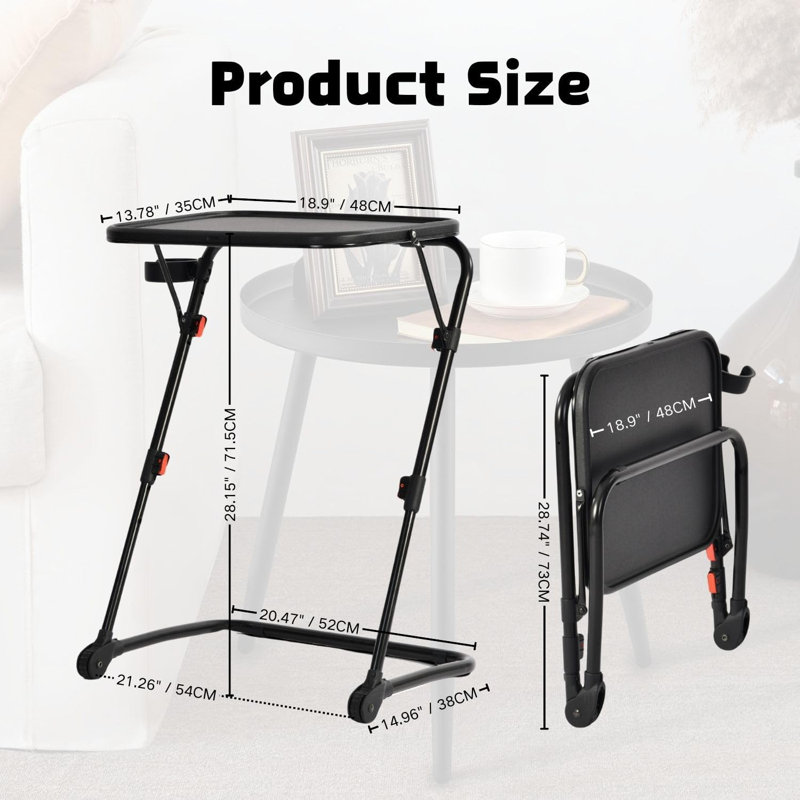Compact Folding End Table With Built-In Cup Holder, Space-Saving Sofa Side Table For Living Room & Bedroom, Lightweight And Portable Design For Small Spaces