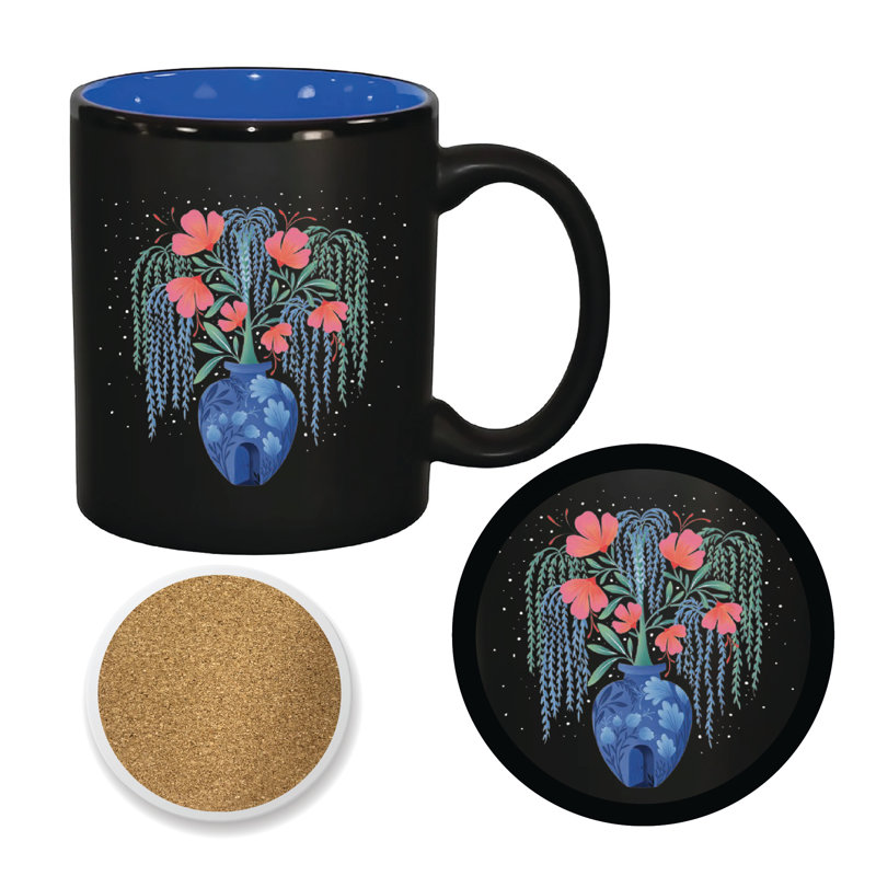 Ensemble de grandes tasses et sous-verres 11 oz Whimsical Arrangement