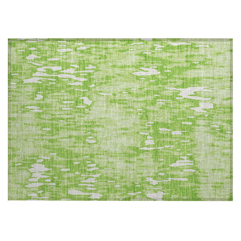Lime Synthetic Flat Woven Rectangular Washable Rug 20" x 30"