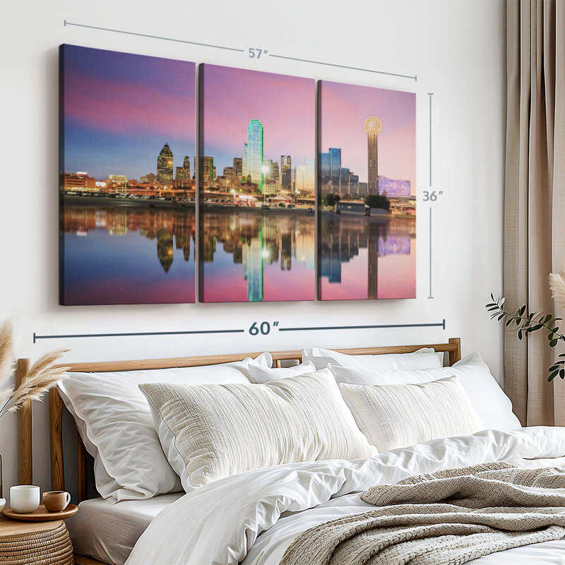 «Amazing Dallas Skyline», 3 pièces, H 36 po x l 57 po 