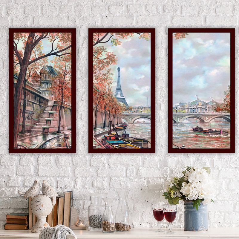 « gloomy paris », ensemble de 3 reproductions d’art encadrées, H 33,5 po x l 52,5 po x P 1 po
