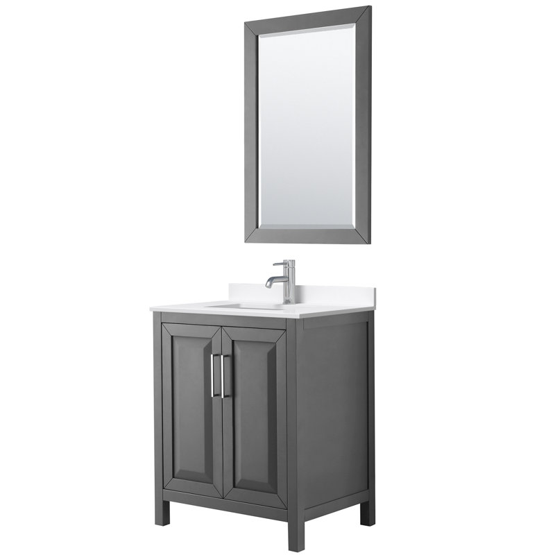 Daria 30 in. with Mirror Vanity, White Quartz, Gray, Polished Chrome