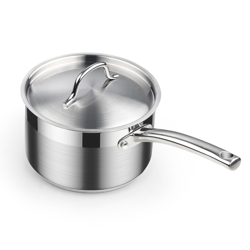 Casserole standard en acier inoxydable de 3 pintes avec couvercle, casserole de cuisine, casserole à usages multiples, casserole de cuisson au chocolat au lait, lavable au lave-vaisselle et au four, compatible avec cuisinière à induction