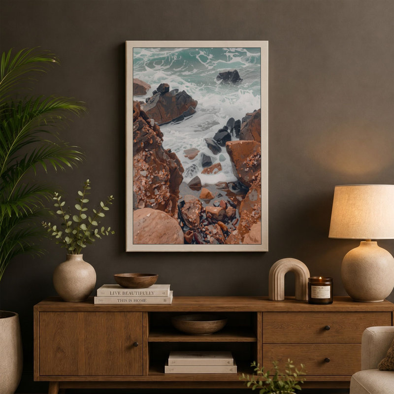 Rocks Meet Tide Coastal - Wrapped Canvas, 24x16 - 61.0 x 40.6 cm, Ochre Border