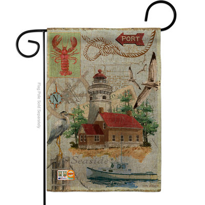 Drapeau de jardin 2 côtés en toile jute 1,54 x 1,08 pi seaside phare nautique