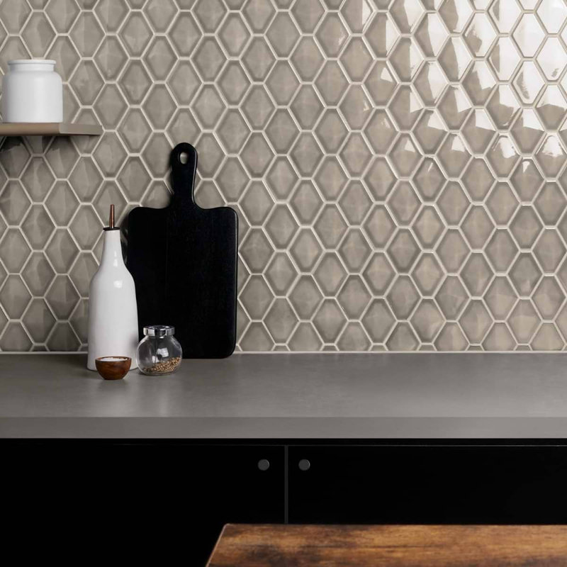 Brookline Diamond 3x4 Glossy Ceramic Mosaic Tile, Warm Gray