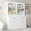 Armoire de rangement pour salle de bain avec quatre portes, tiroirs, tablette réglable et six tablettes ouvertes