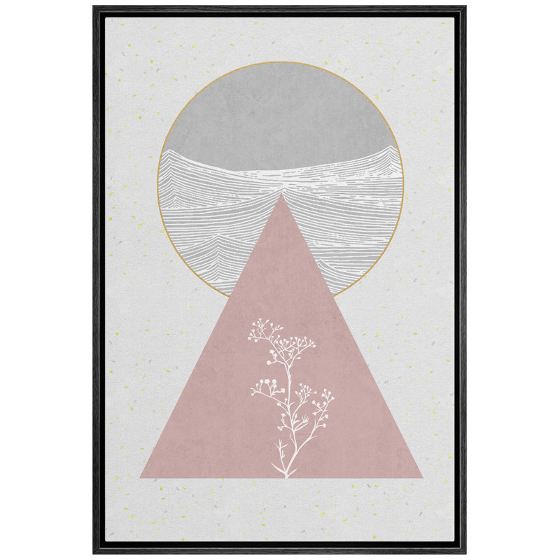 "Signature", reproduction d'art sur toile encadrée avec motifs floraux roses et gris avec des fleurs, plantes abstraites, illustrations, art moderne moderne Mid-Century pour le salon, la chambre à coucher, le bureau