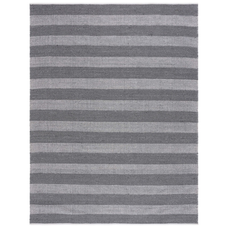 Tapis rayé kilim802 ivoire / noir, Rectangle 8 pi x 10 pi