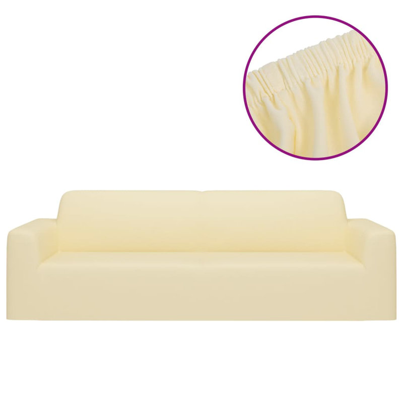 Polyester Box Cushion Sofa Slipcover, Cream