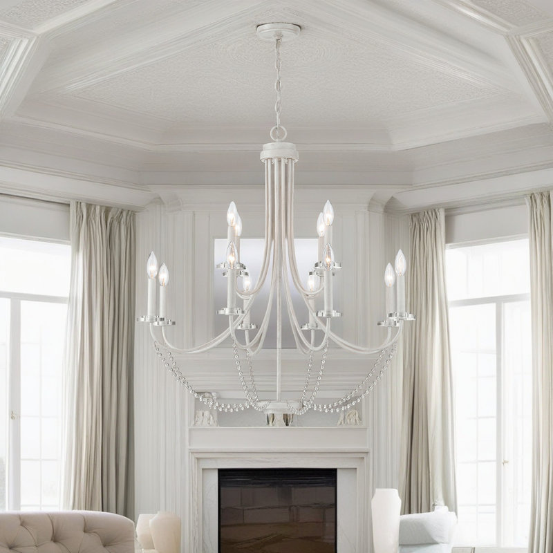 Lustre à 12 lumières à intensité variable certifié UL, Blanc délavé