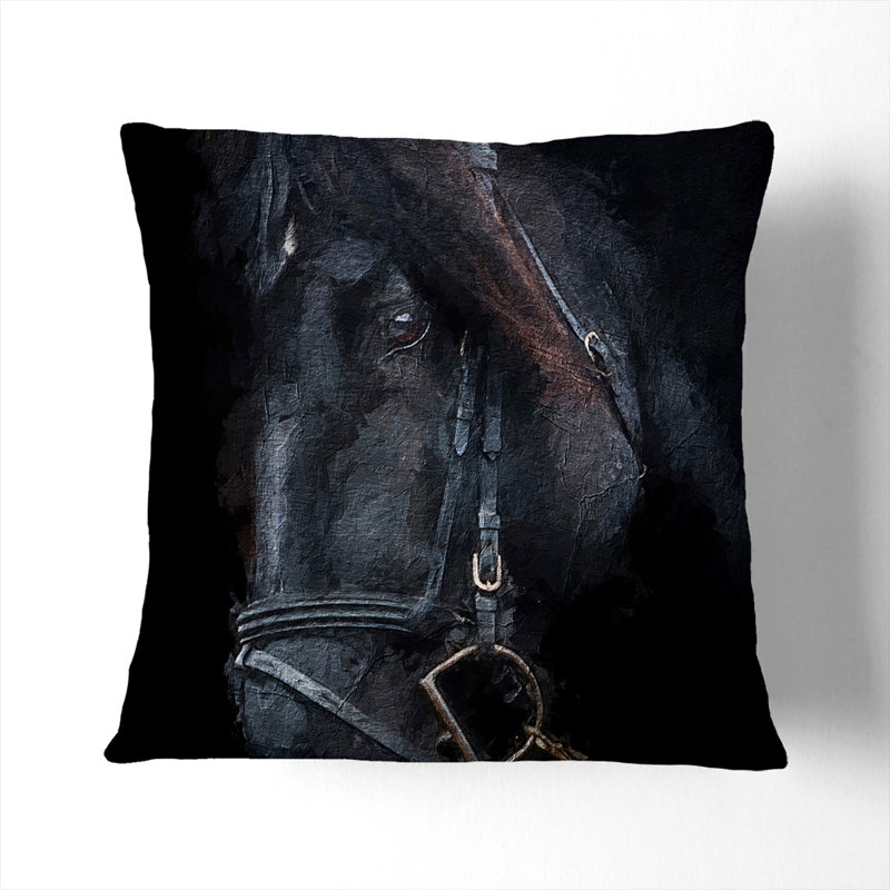 Enchanting Stallion Horse Cushion with Filling, Black, 40cm H x 40cm W x 15cm D