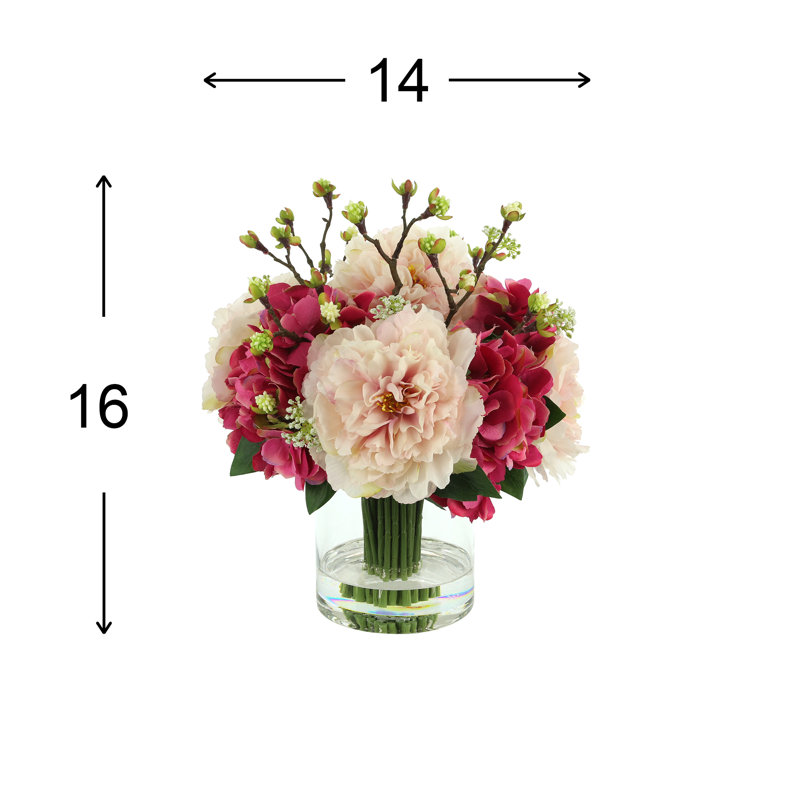 Peony and Hydrangea Arrangement in Glass Vase