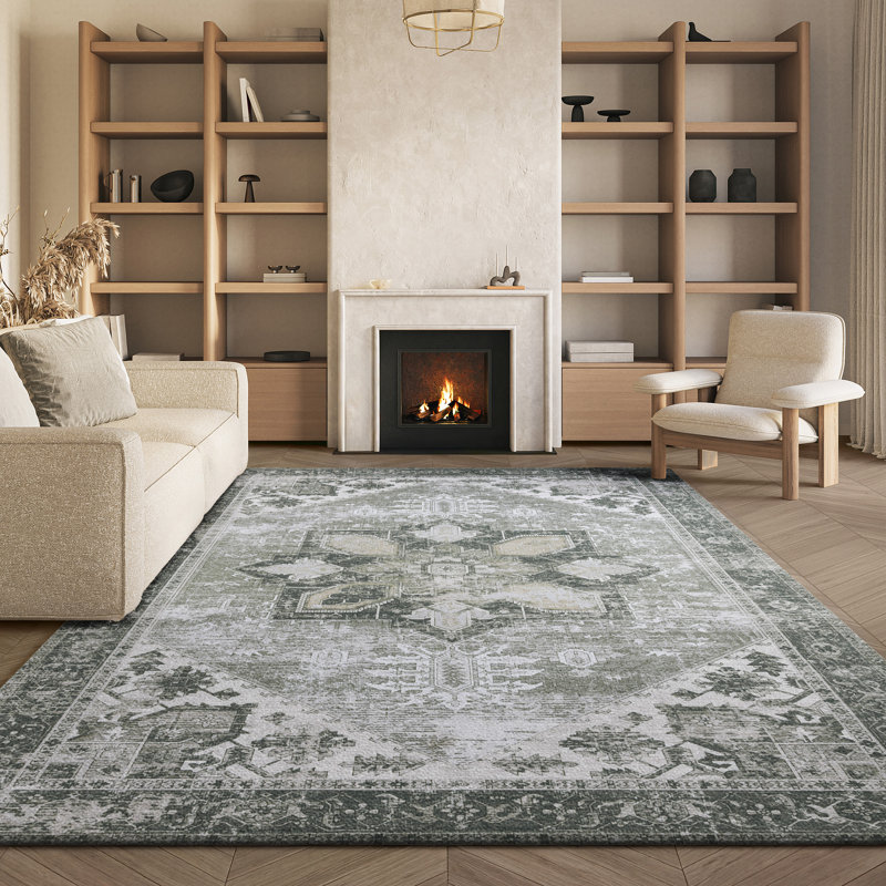 DeBary Oriental Dark Sage/Ivory Area Rug, Rectangle 8' x 10'