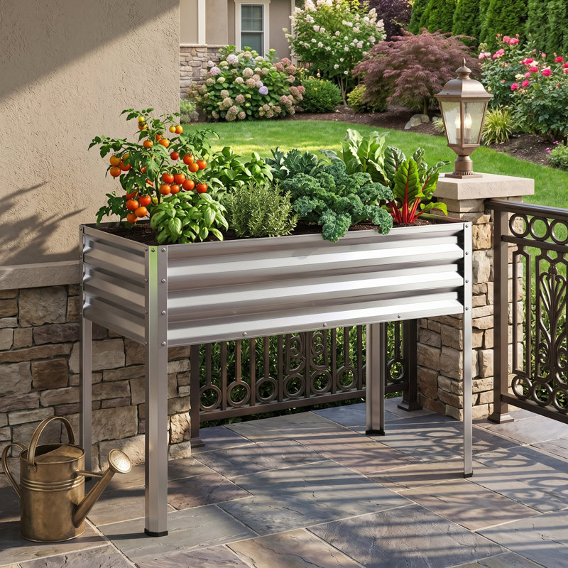 2-Pack Electro-Coating Rust-Proof Metal Raised Garden Bed Set, Sturdy Elevated Support Legs & Pre-Drilled Drainage Holes, Weather-Resistant Anti-Corrosion Design