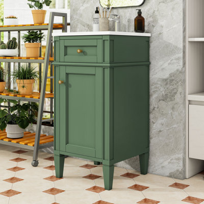 Minimalist Space-Saving Bathroom Vanity with Ceramic Sink, Adjustable Shelf and Soft-Close Hinges