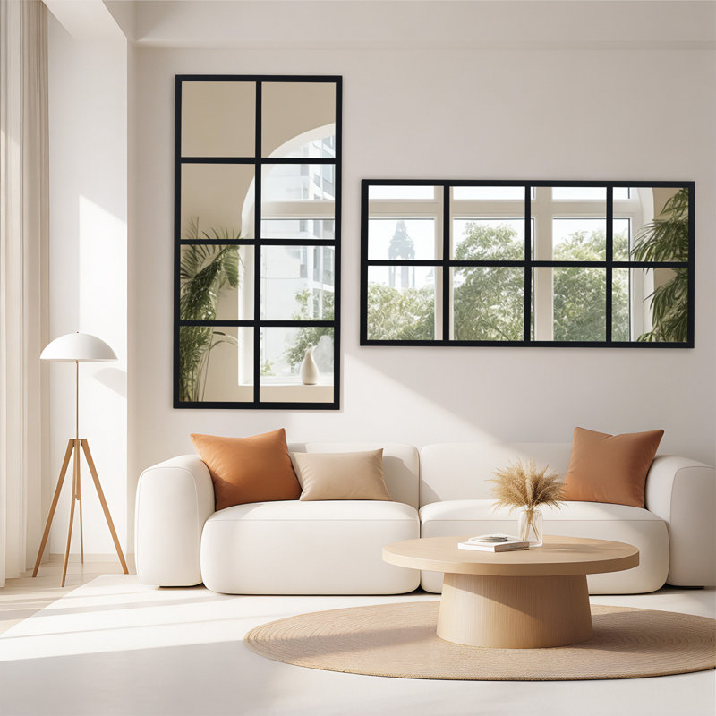 Modern Window Mirror, Glass and Metal Window Pane Inspired Wall Mirror, Aluminum Frame Full Length Mirror