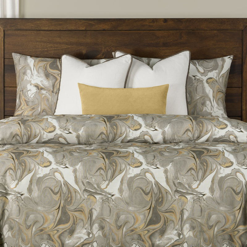 Wanderlust Marbled Duvet Cover & Insert Set, Cal. King Duvet Cover & Insert +Shams +3 Pillows, Gold