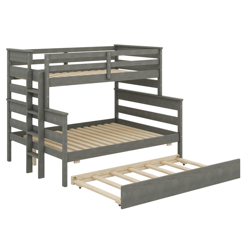 Wood Twin Over Full Bunk Bed With  Pull-Out Bed, Grey