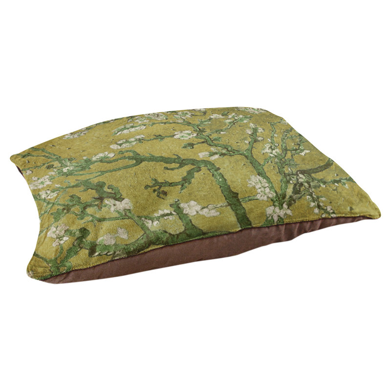 Coussin de concepteur de fleurs d’amande Burk, L 19,5 po x l 29,5 po, Jaune / vert / brun foncé