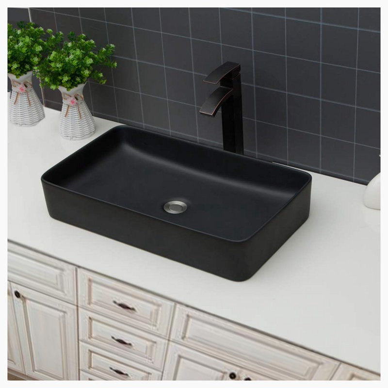 Lavabo de salle de bain vasque rectangulaire en céramique noire 13,5 po Hewei